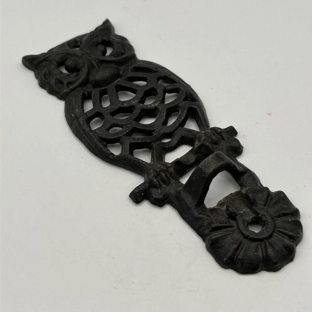 1960's Owl Cast Iron Swivel Hook Holder Only / Wall Mount / Black / No Hook
